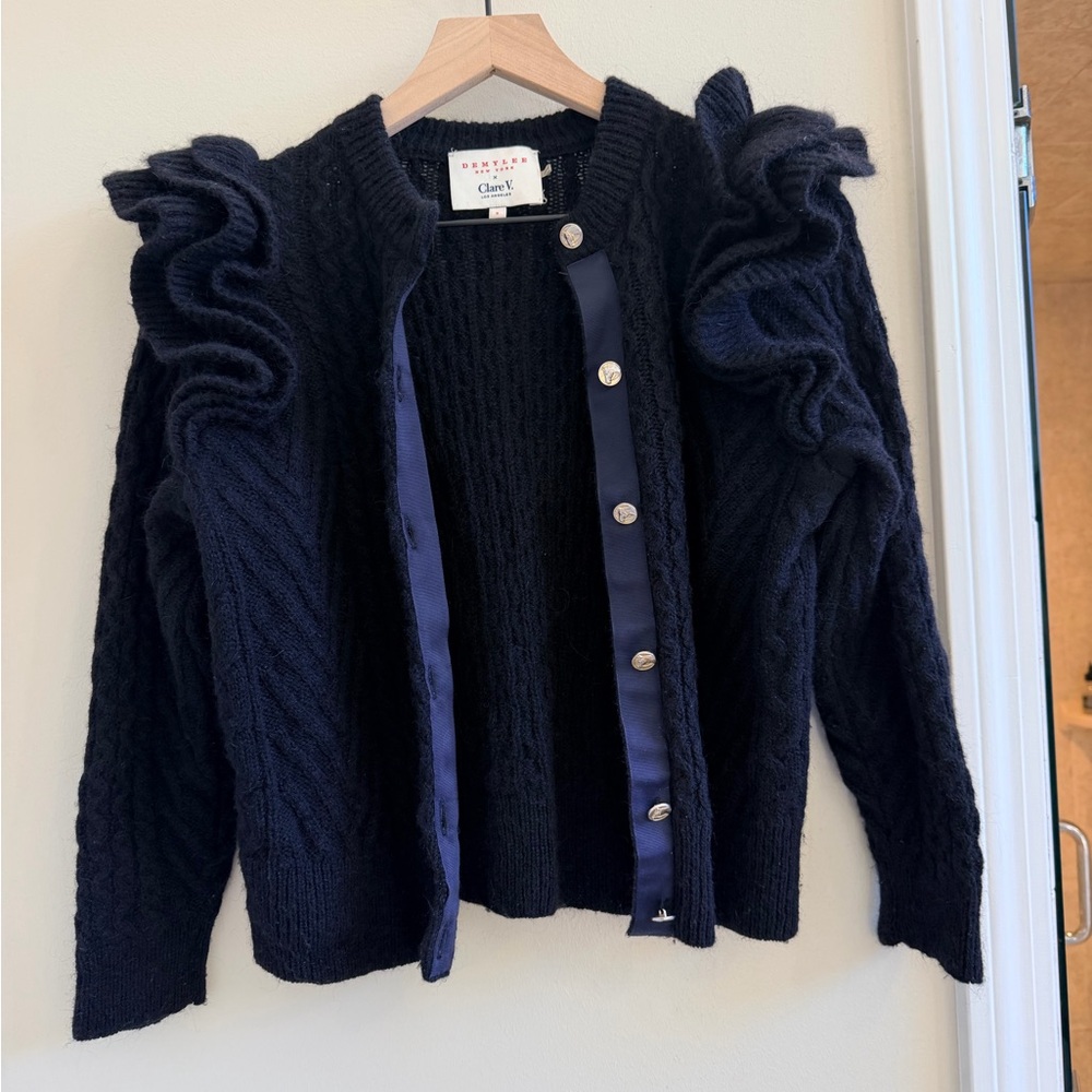 Clare V. x DEMYLEE Nora Cardigan with Ruffles - Black